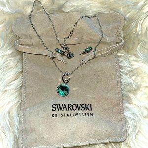 Swarovski Sterling Silver Pale Green Pave Hoop Earrings & Necklace Set